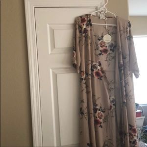 Beige Floral Wrap Dress NWT